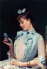 Garreta Paintings - Portrait Of Aline Mason In Blue by Raimundo de Madrazo y Garreta